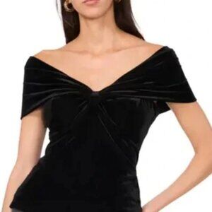 New Parker Off the Shoulder Black Velvet Ruffle Sleeve Top Size M $90